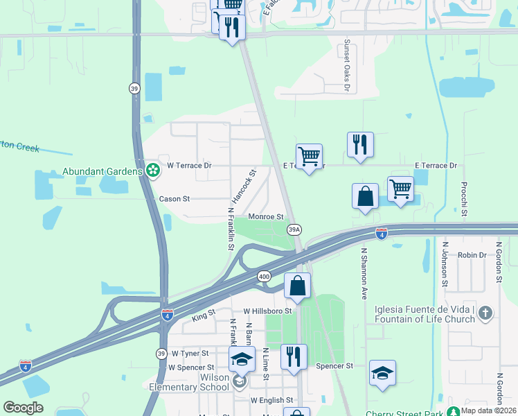 map of restaurants, bars, coffee shops, grocery stores, and more near 2503 Hamilton Street in Plant City