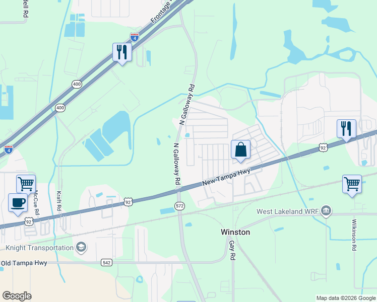 map of restaurants, bars, coffee shops, grocery stores, and more near 134 Joyce Place in Lakeland