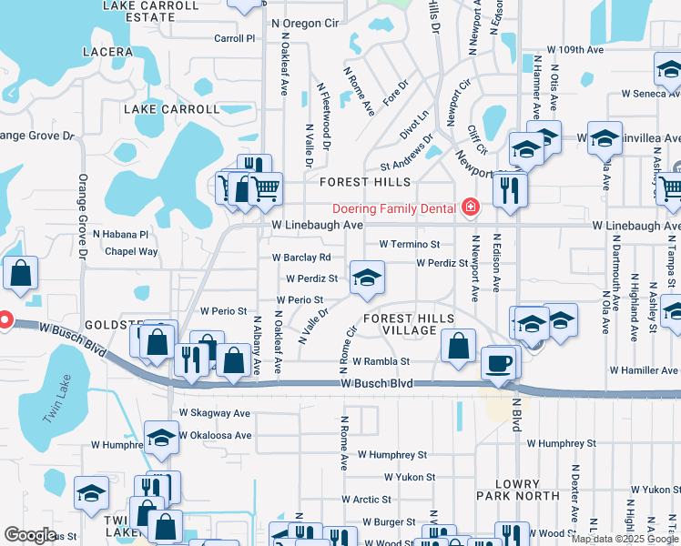 map of restaurants, bars, coffee shops, grocery stores, and more near 1701 W Perdiz St in Tampa