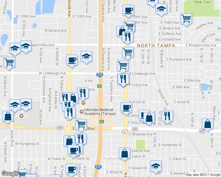 map of restaurants, bars, coffee shops, grocery stores, and more near 712 Castle Court North in Tampa