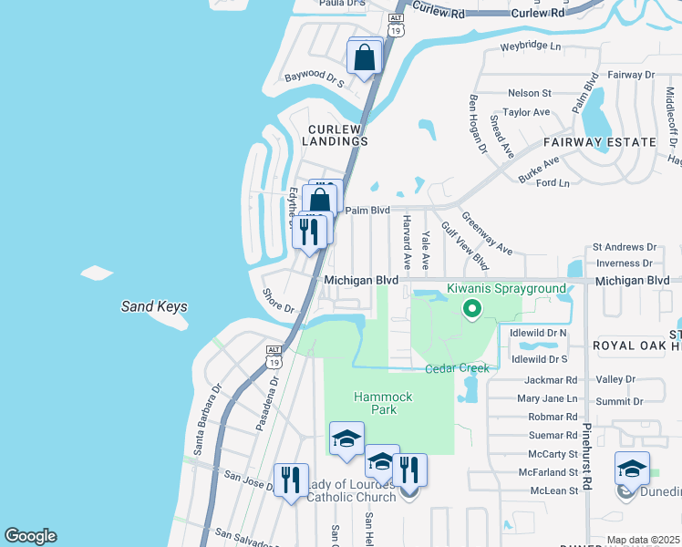 map of restaurants, bars, coffee shops, grocery stores, and more near 2003 McMullen Avenue in Dunedin