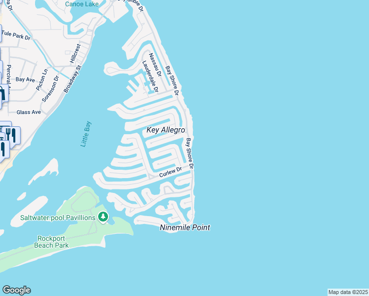 map of restaurants, bars, coffee shops, grocery stores, and more near 1901 Bay Shore Drive in Rockport