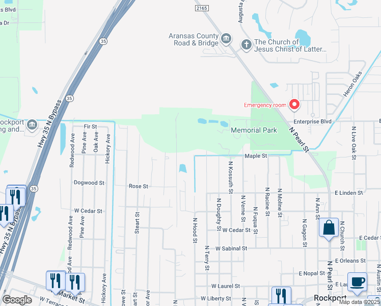 map of restaurants, bars, coffee shops, grocery stores, and more near 1317 North Hood Street in Rockport