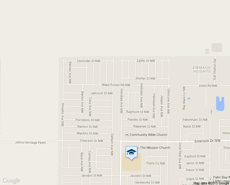 map of restaurants, bars, coffee shops, grocery stores, and more near 1571 Dallam Ave NW in Palm Bay