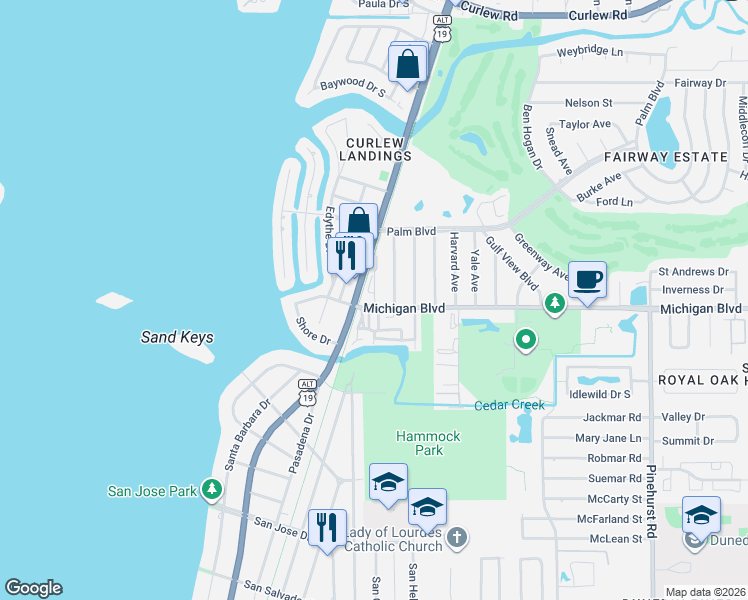 map of restaurants, bars, coffee shops, grocery stores, and more near 2003 McMullen Avenue in Dunedin