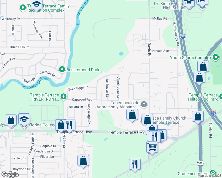 map of restaurants, bars, coffee shops, grocery stores, and more near 8001 Dorado Court in Tampa