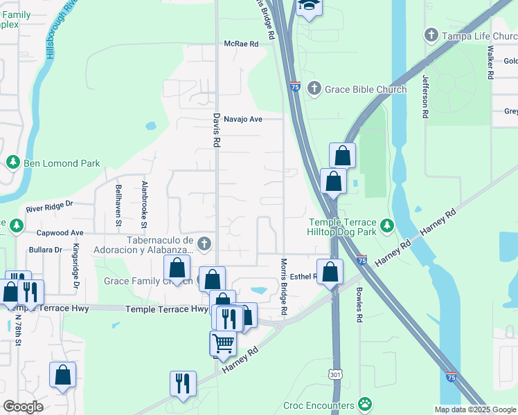 map of restaurants, bars, coffee shops, grocery stores, and more near 8912 Hervel Circle in Tampa