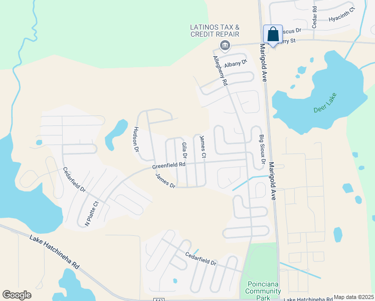 map of restaurants, bars, coffee shops, grocery stores, and more near 627 Gila Drive in Poinciana