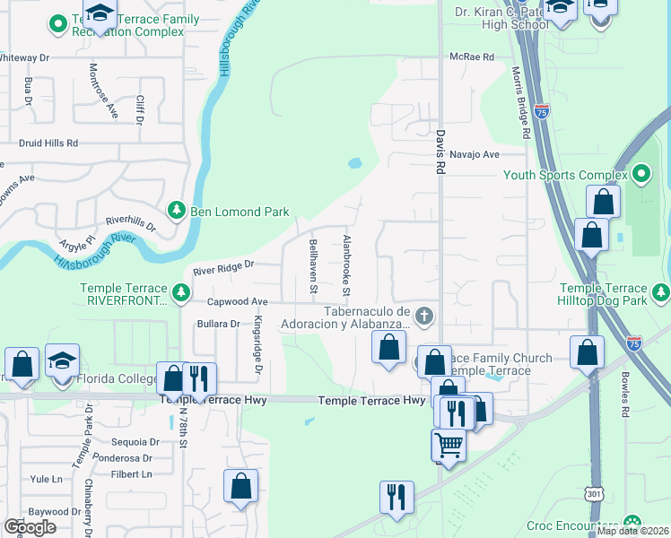 map of restaurants, bars, coffee shops, grocery stores, and more near 8001 Dorado Court in Tampa