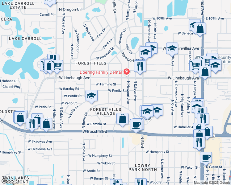 map of restaurants, bars, coffee shops, grocery stores, and more near 1308 West Perdiz Street in Tampa