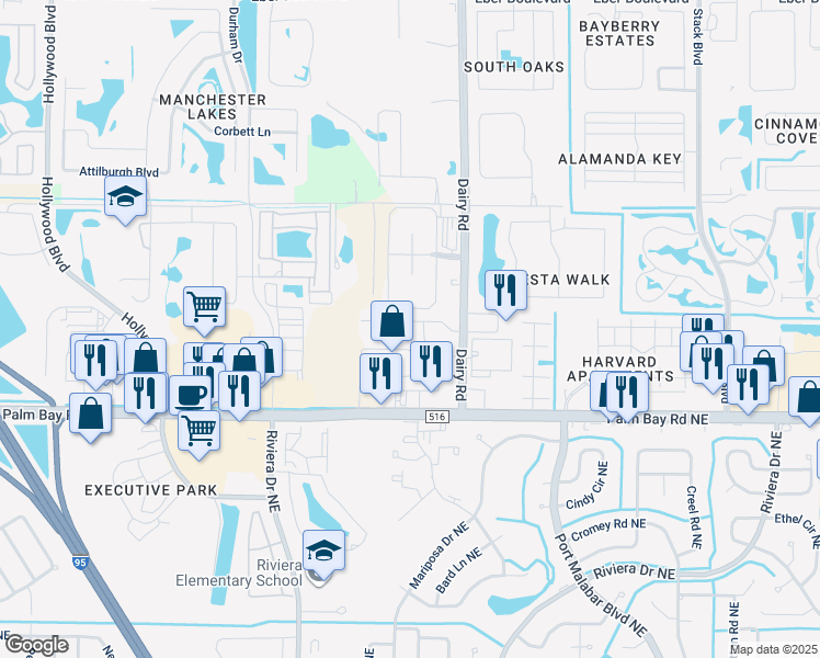 map of restaurants, bars, coffee shops, grocery stores, and more near 4870 Revenna Court in Melbourne