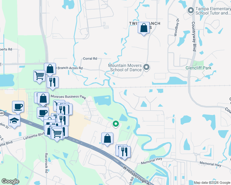 map of restaurants, bars, coffee shops, grocery stores, and more near 9002 North River Road in Tampa