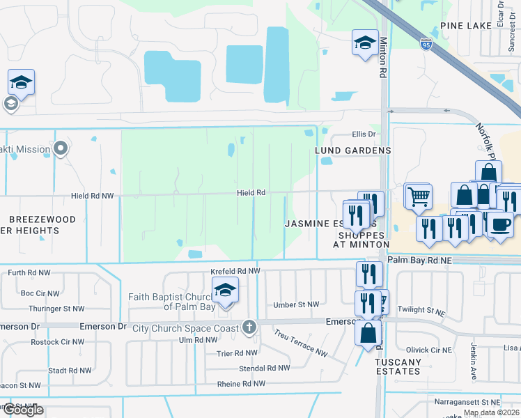map of restaurants, bars, coffee shops, grocery stores, and more near 3375 Hield Road in Melbourne