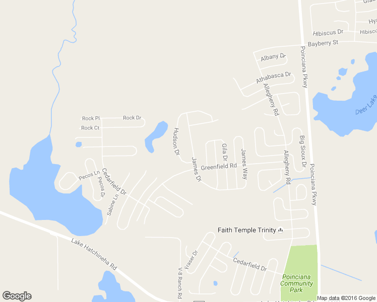map of restaurants, bars, coffee shops, grocery stores, and more near 1009 James Drive in Poinciana