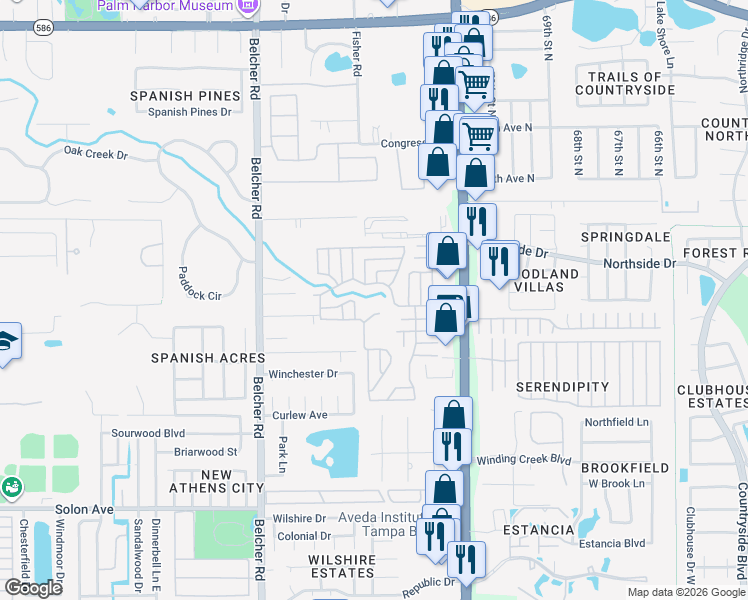 map of restaurants, bars, coffee shops, grocery stores, and more near 312 Via Granada in Dunedin