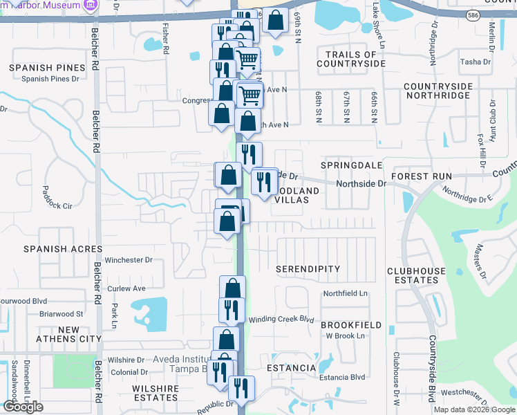 map of restaurants, bars, coffee shops, grocery stores, and more near 29245 US Highway 19 North in Clearwater