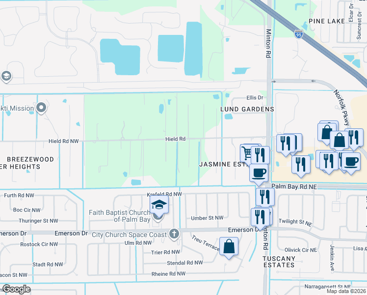 map of restaurants, bars, coffee shops, grocery stores, and more near 3375 Hield Road in Melbourne