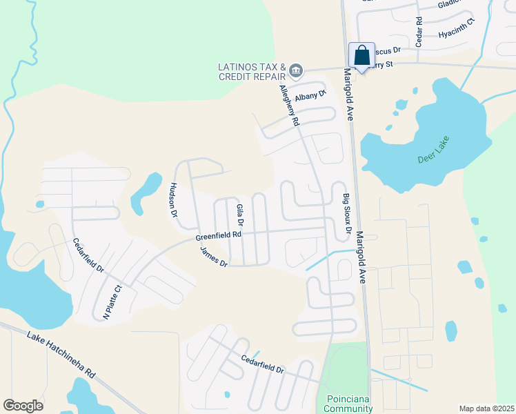 map of restaurants, bars, coffee shops, grocery stores, and more near 728 James Court in Kissimmee