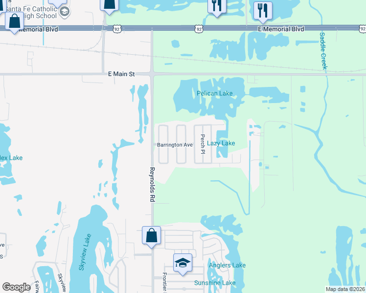 map of restaurants, bars, coffee shops, grocery stores, and more near 519 Lazy Lake Drive West in Lakeland