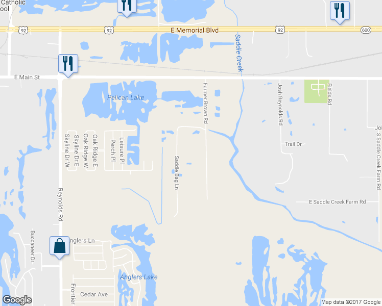 map of restaurants, bars, coffee shops, grocery stores, and more near 522 Saddle Bag Lane in Lakeland