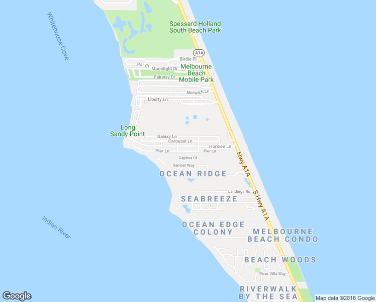 map of restaurants, bars, coffee shops, grocery stores, and more near Pier Lane in Melbourne Beach
