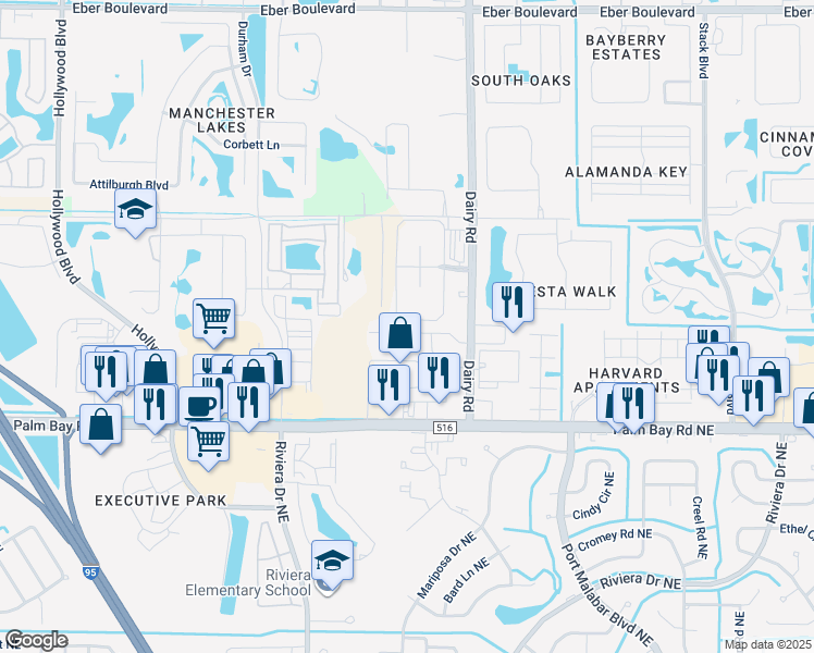 map of restaurants, bars, coffee shops, grocery stores, and more near 4870 Revenna Court in Melbourne
