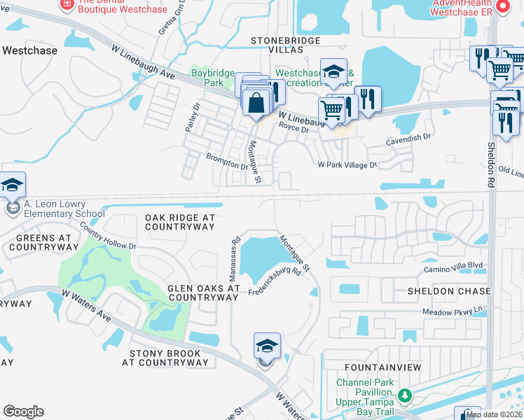 map of restaurants, bars, coffee shops, grocery stores, and more near 9634 Charlesberg Drive in Tampa