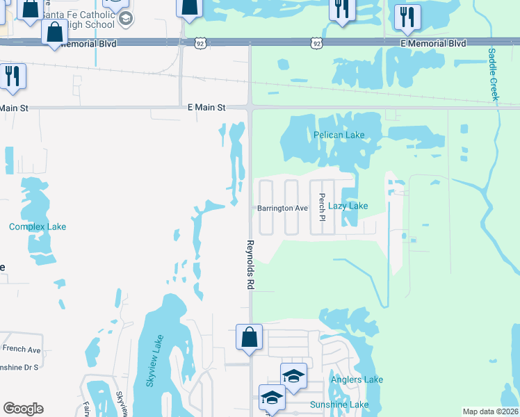 map of restaurants, bars, coffee shops, grocery stores, and more near 500 Skyline Drive West in Lakeland