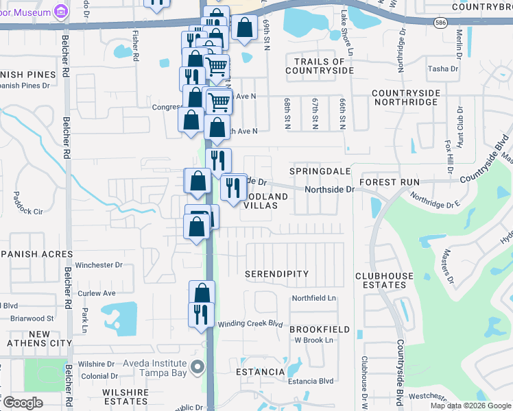 map of restaurants, bars, coffee shops, grocery stores, and more near 2465 Northside Drive in Clearwater
