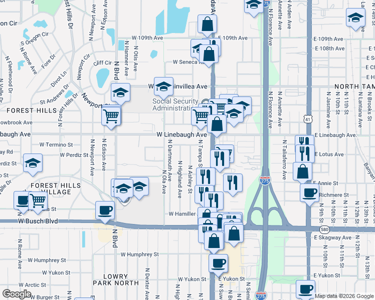 map of restaurants, bars, coffee shops, grocery stores, and more near 203 West Marham Avenue in Tampa
