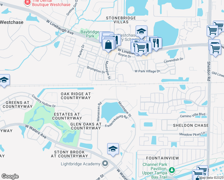 map of restaurants, bars, coffee shops, grocery stores, and more near 9408 Montague Street in Tampa