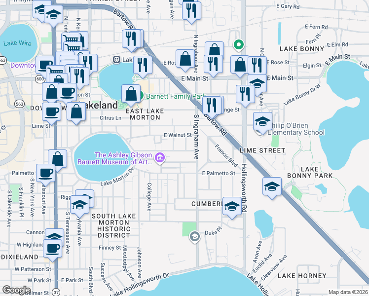 map of restaurants, bars, coffee shops, grocery stores, and more near 510 McKay Court in Lakeland