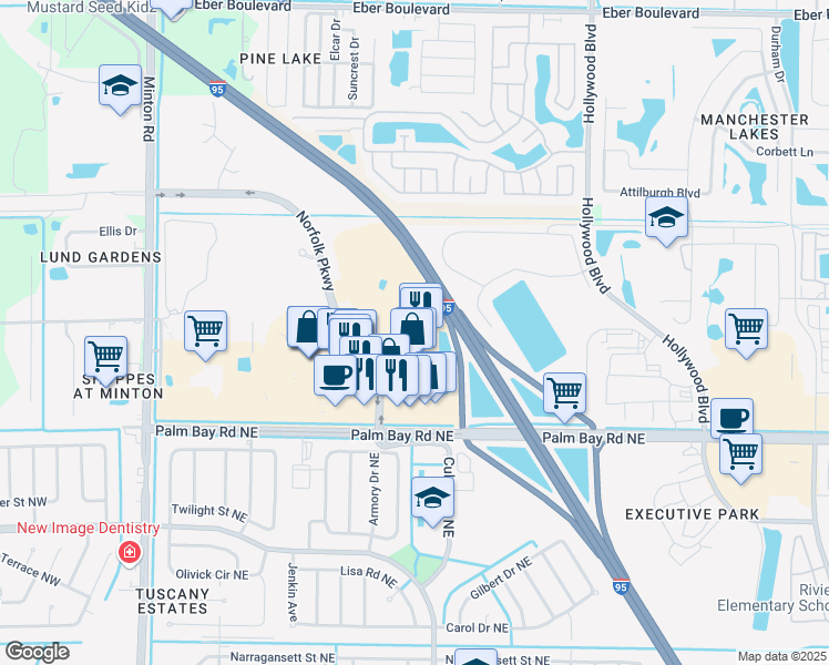 map of restaurants, bars, coffee shops, grocery stores, and more near 4305 Norfolk Parkway in Melbourne