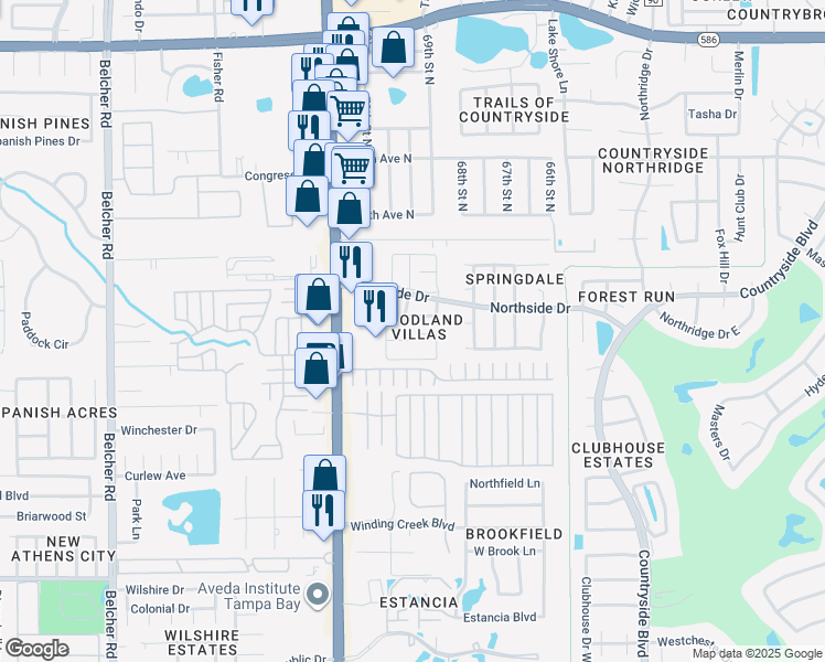 map of restaurants, bars, coffee shops, grocery stores, and more near 2465 Northside Drive in Clearwater
