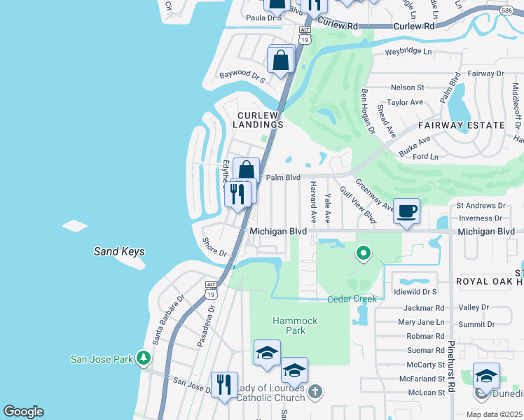 map of restaurants, bars, coffee shops, grocery stores, and more near 2029 McMullen Avenue in Dunedin
