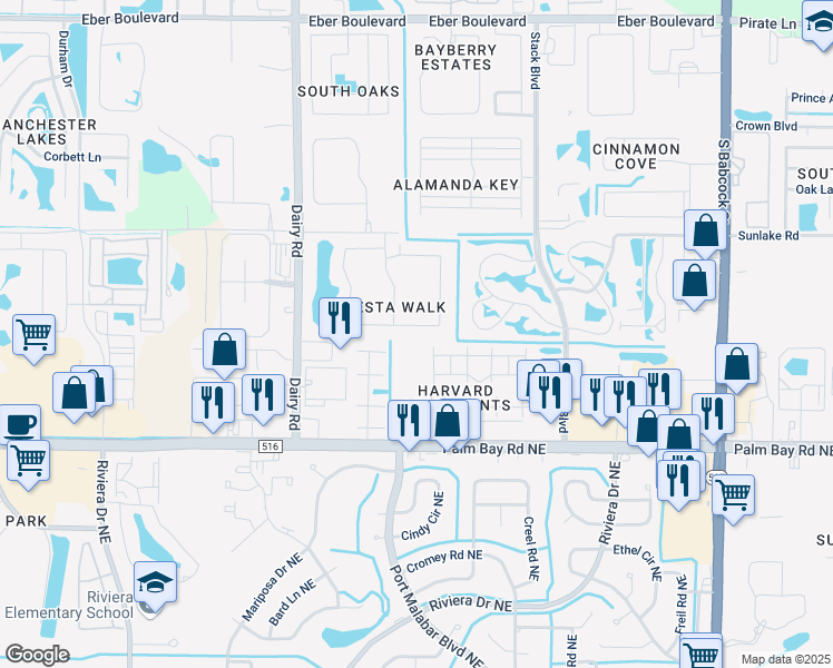 map of restaurants, bars, coffee shops, grocery stores, and more near 970 Luminary Circle in Melbourne