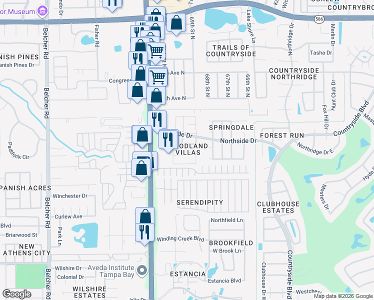 map of restaurants, bars, coffee shops, grocery stores, and more near 2465 Northside Drive in Clearwater