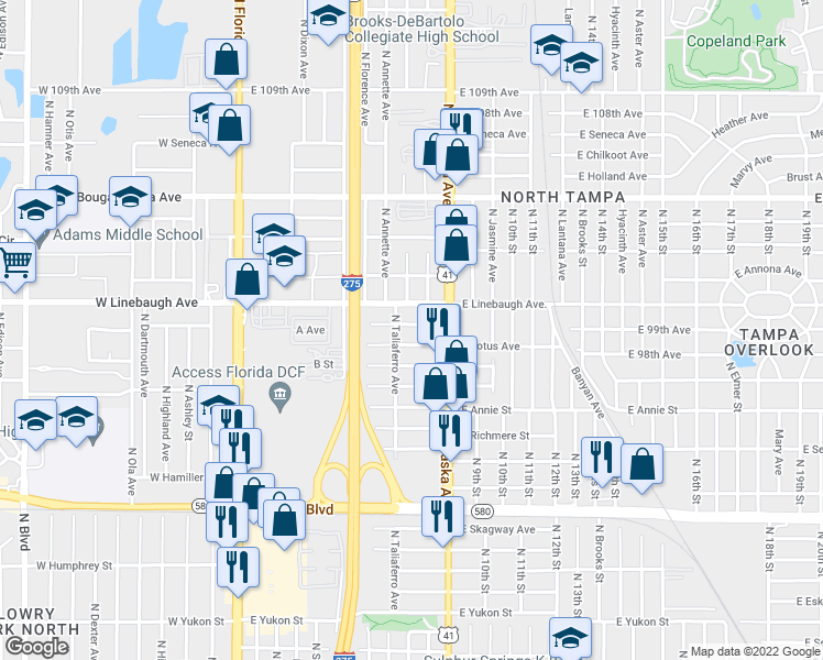 map of restaurants, bars, coffee shops, grocery stores, and more near 807 Orchid Avenue in Tampa