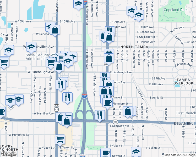 map of restaurants, bars, coffee shops, grocery stores, and more near 814 Orchid Avenue in Tampa