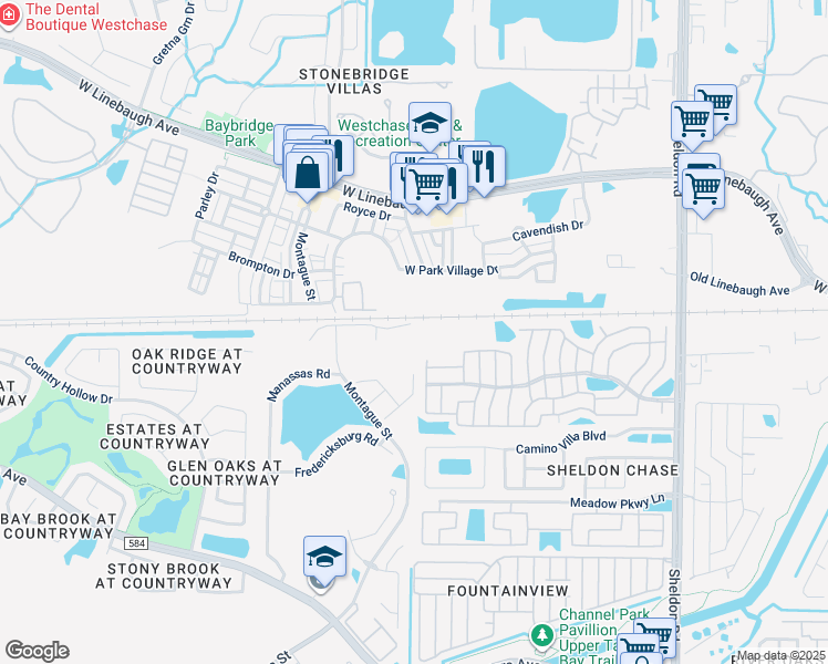 map of restaurants, bars, coffee shops, grocery stores, and more near 9404 Charlesberg Drive in Tampa