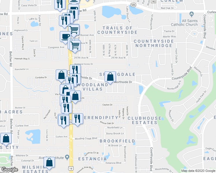 map of restaurants, bars, coffee shops, grocery stores, and more near 3239 Marigold Drive in Clearwater