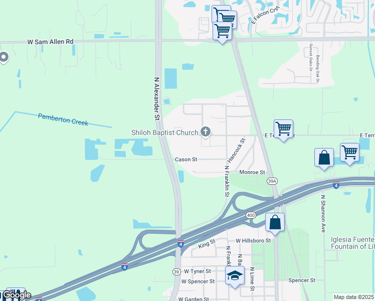 map of restaurants, bars, coffee shops, grocery stores, and more near 1104 Cason Street in Plant City