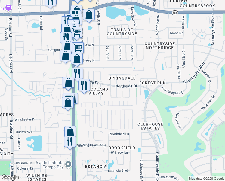 map of restaurants, bars, coffee shops, grocery stores, and more near 3239 Marigold Drive in Clearwater