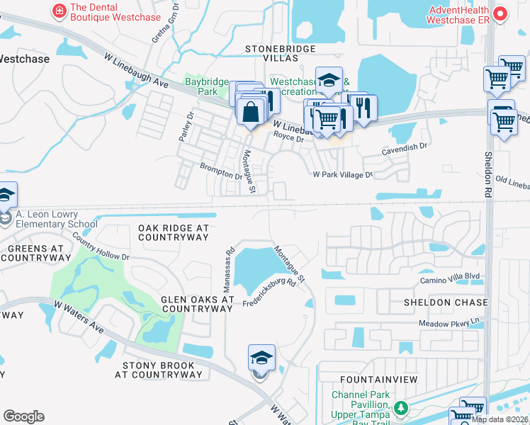 map of restaurants, bars, coffee shops, grocery stores, and more near 9548 Montague Street in Tampa