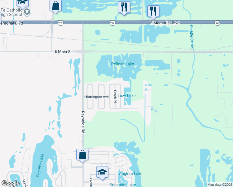 map of restaurants, bars, coffee shops, grocery stores, and more near 435 Leisure Place in Lakeland