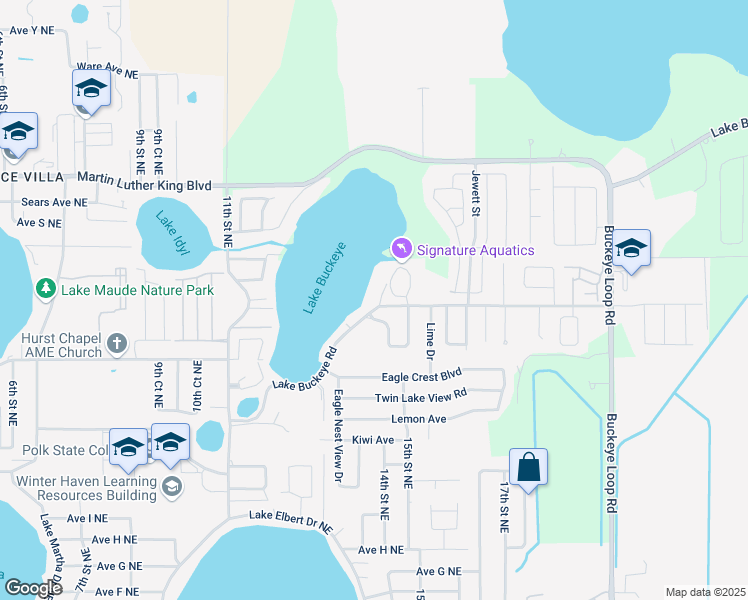 map of restaurants, bars, coffee shops, grocery stores, and more near 1502 Lake Buckeye Road in Winter Haven