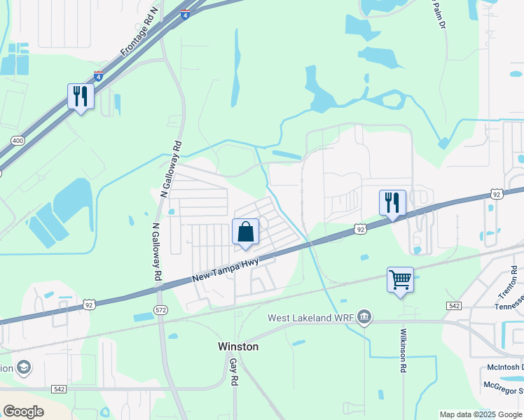 map of restaurants, bars, coffee shops, grocery stores, and more near 174 Casebier Street in Lakeland