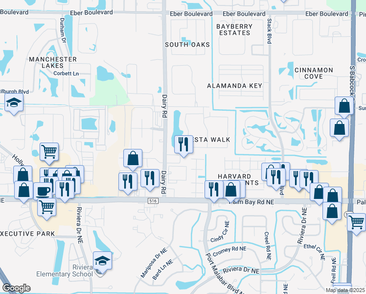map of restaurants, bars, coffee shops, grocery stores, and more near 1100 Luminary Circle in Melbourne