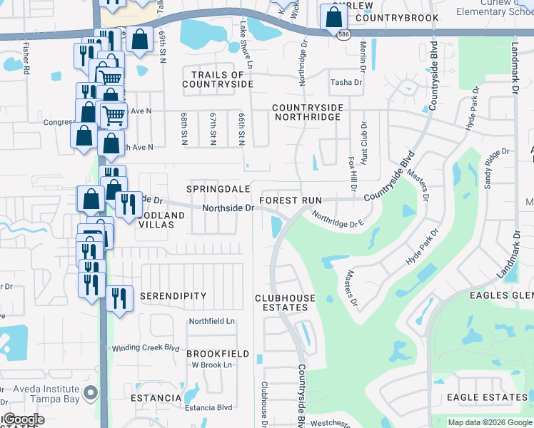 map of restaurants, bars, coffee shops, grocery stores, and more near 3241 Buckhorn Drive in Clearwater