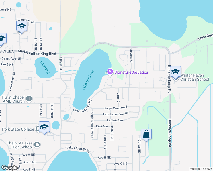 map of restaurants, bars, coffee shops, grocery stores, and more near 1420 Evergreen Court in Winter Haven